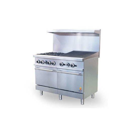 Gas Range with Built-In Convection Oven 48"w/24" Charbroiler top with 4 Open Burners  HZ-CR48-24CB