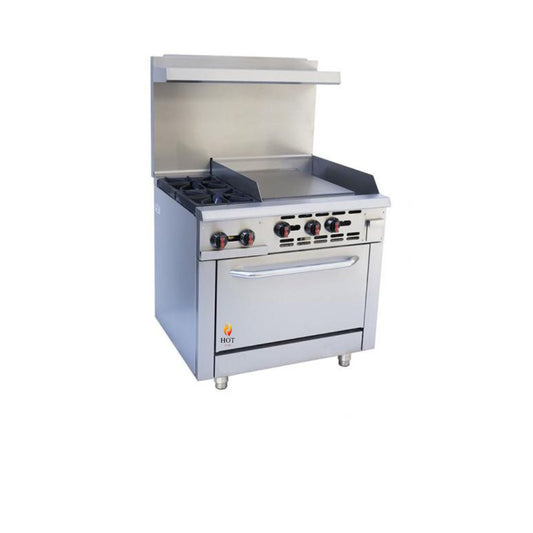 Gas Range 36"w/24"Griddle top with 2 Open Burners  HZ-R36-24MG